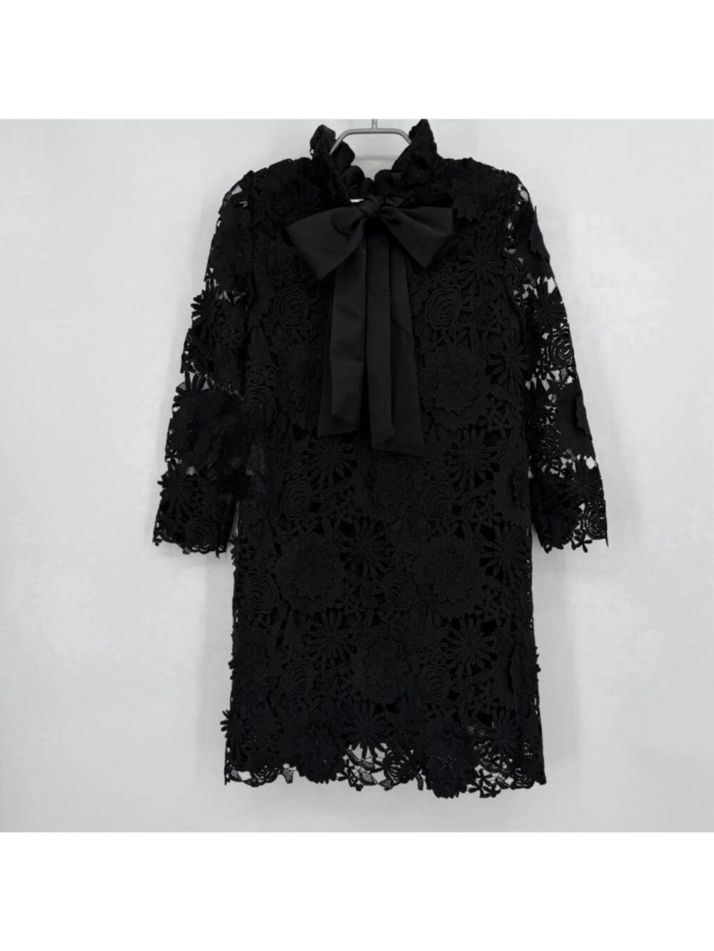 Tuckernuck Black Guipure Lace Daphne Dress XL Ruffle Collar Bow Cocktail Party - Picture 5 of 9